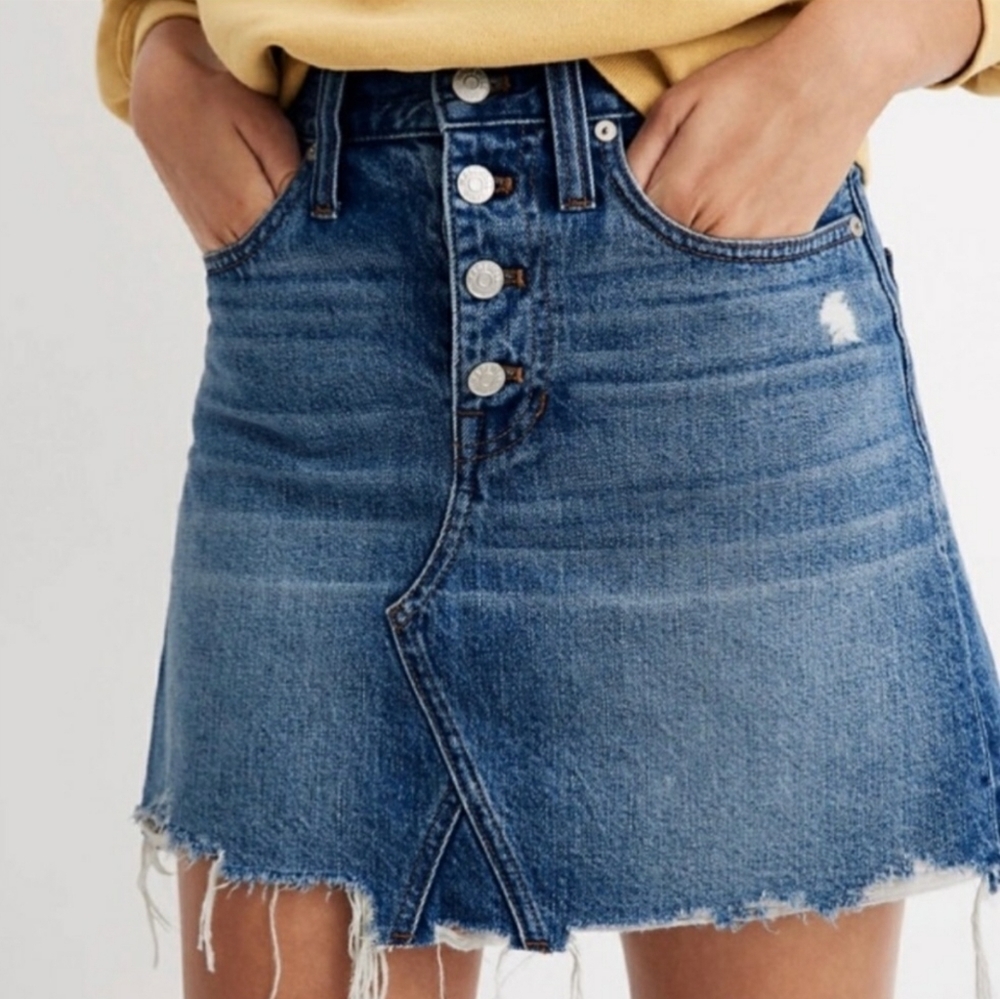 Madewell Rigid Denim A-Line Button Fly Mini Skirt